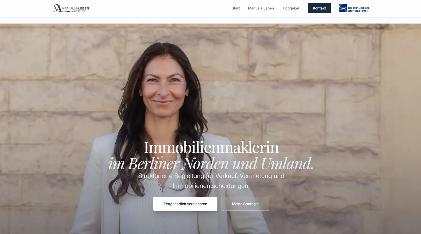 Landingpage der Unternehmenswebsite von Leben Immobilien